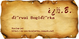Árvai Boglárka névjegykártya